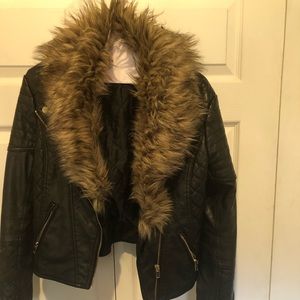 Faux fur lined moto jacket